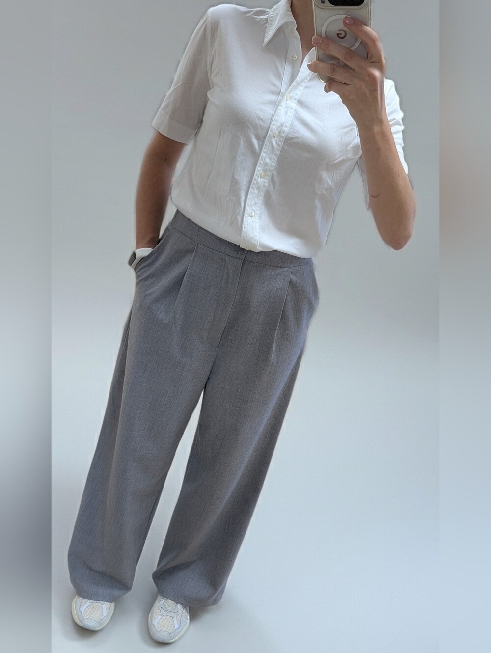 White Short-Sleeve Button Front Shirt - Classic Women's Top - Picture 3 of 10